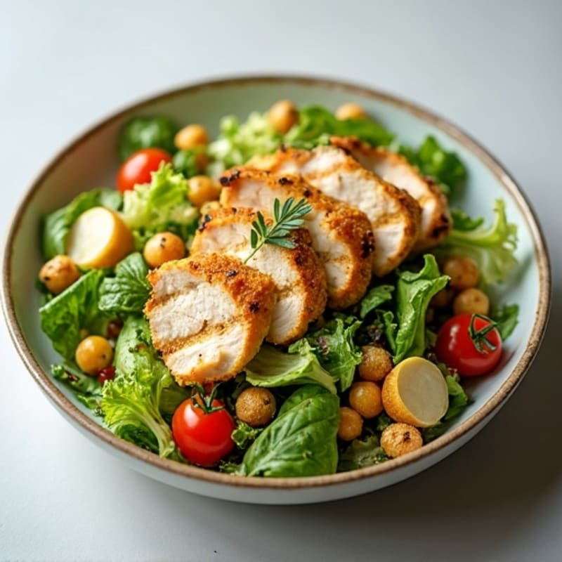 Herb-Grilled Chicken Caesar with Crispy Chickpea Croutons