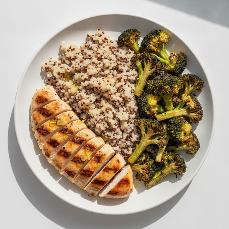 Grilled Chicken Breast with Quinoa and Roasted Broccoli