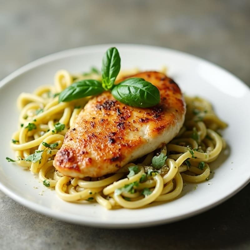 Pan-Seared Chicken with Creamy Pesto Whole Wheat Pasta