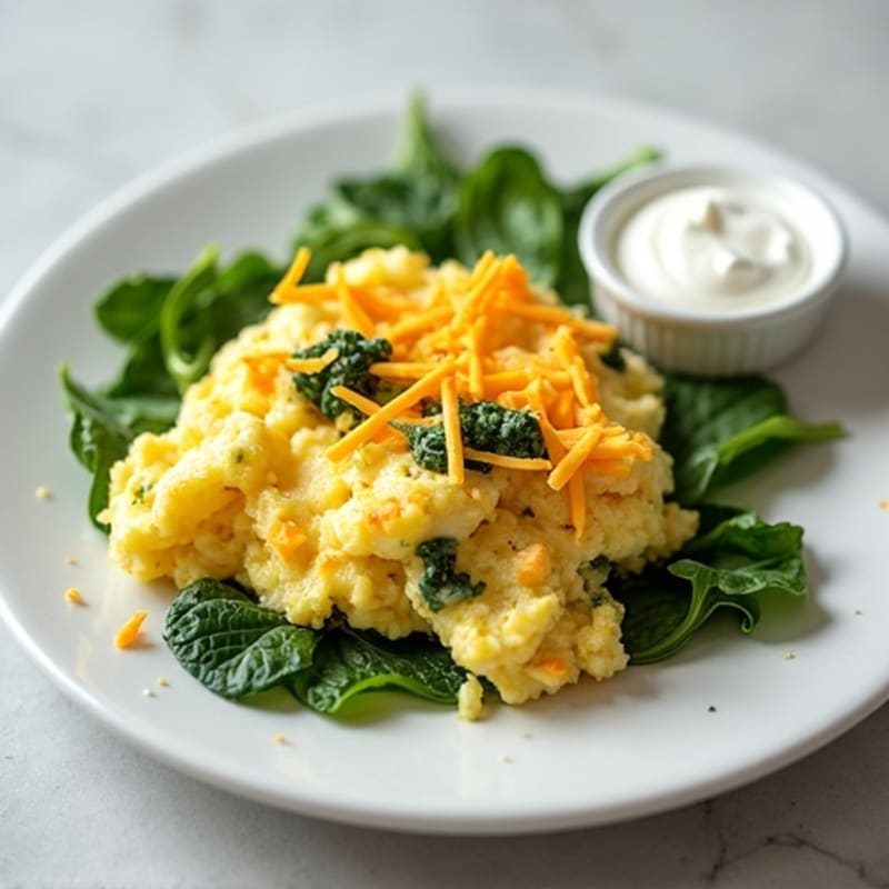 Greek Yogurt Egg White Scramble with Spinach and Shredded Cheddar