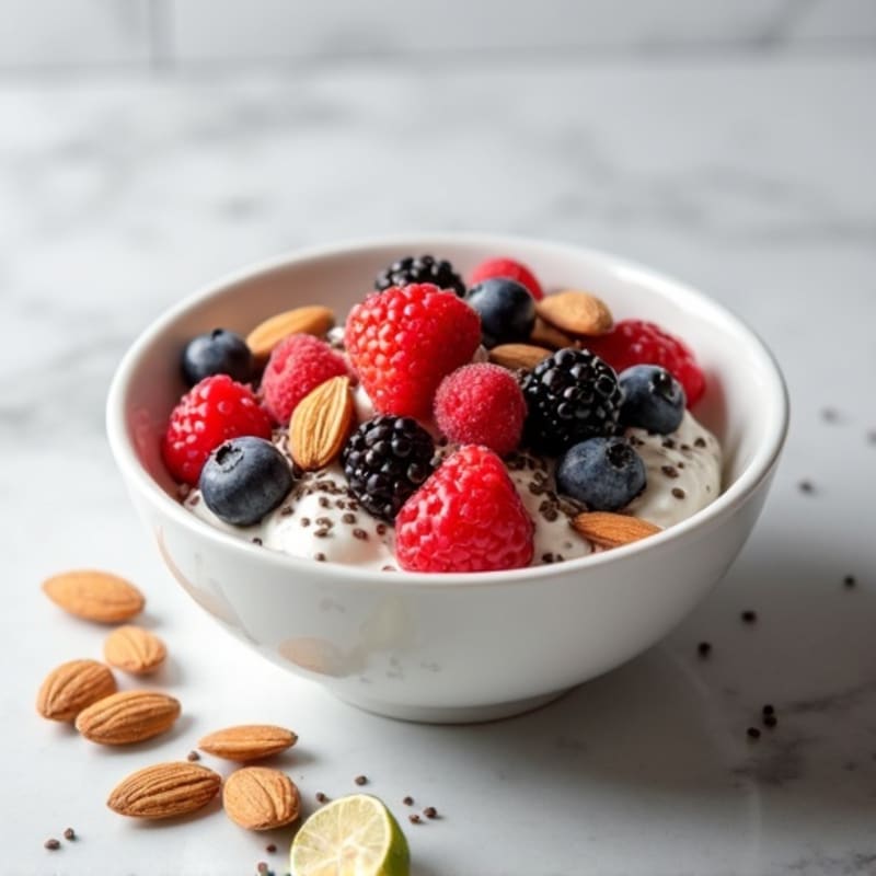 Silky Protein Yogurt Bowl with Mixed Berries and Almonds