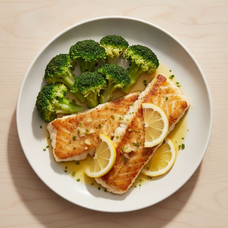 Seared Cod with Steamed Broccoli and Lemon