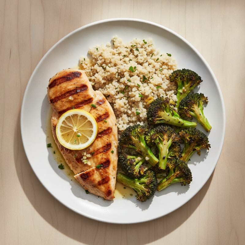 Grilled Chicken Breast with Quinoa and Roasted Broccoli