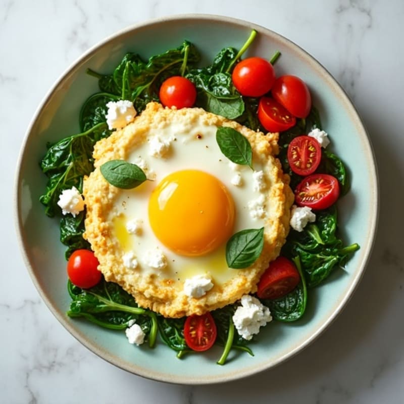 Egg White Spinach Scramble with Cottage Cheese and Cherry Tomatoes