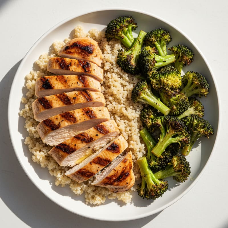 Grilled Chicken Breast with Roasted Broccoli and Quinoa