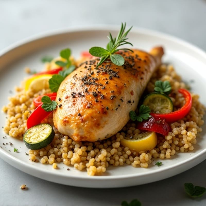 Lemon-Herb Roasted Chicken with Quinoa and Tender Roasted Vegetables