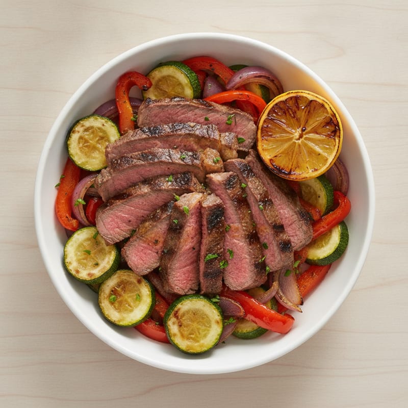 Grilled Steak and Roasted Vegetable Bowl