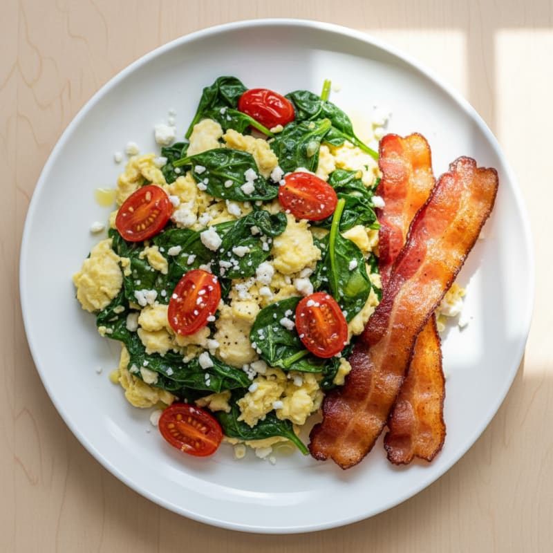 Egg White and Spinach Scramble with Turkey Bacon