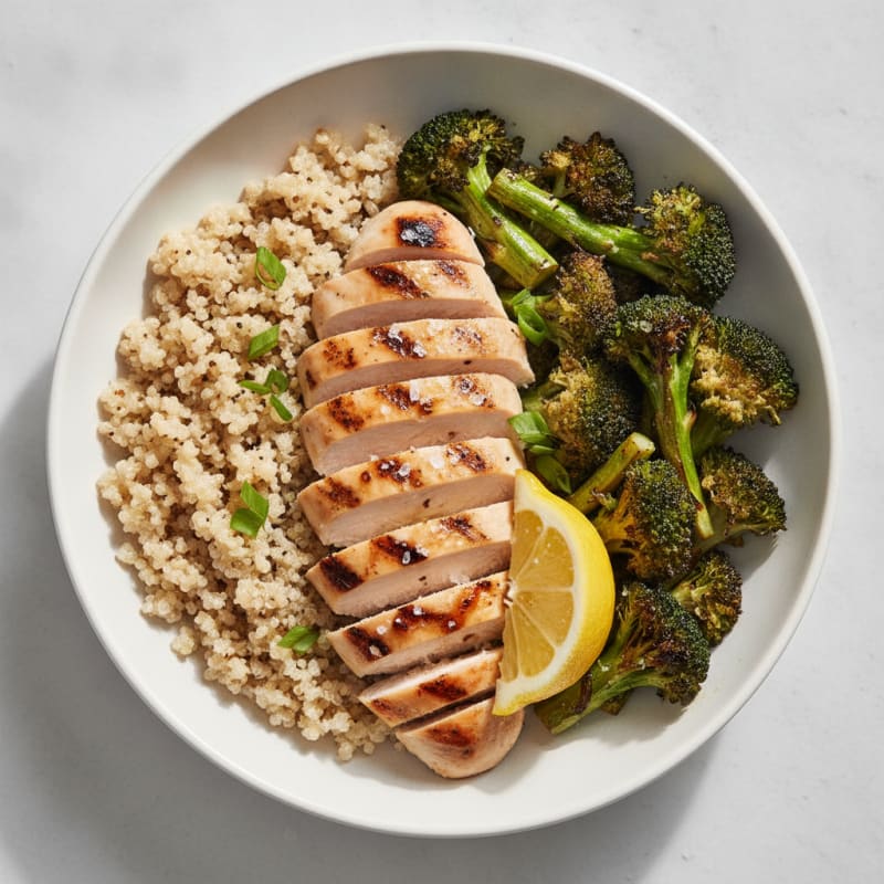 Grilled Chicken and Quinoa Bowl with Roasted Broccoli