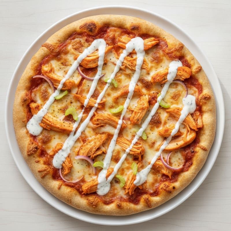 Buffalo Chicken Pizza with Ranch Drizzle