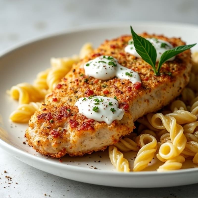Spicy Herb-Crusted Chicken with Creamy Whole Wheat Pasta