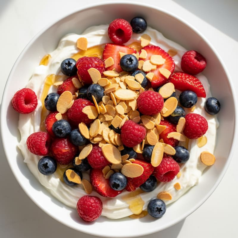 Creamy Greek Yogurt Protein Bowl with Mixed Berries and Almonds