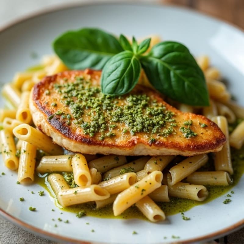 Pan-Seared Chicken with Creamy Pesto Whole Wheat Pasta