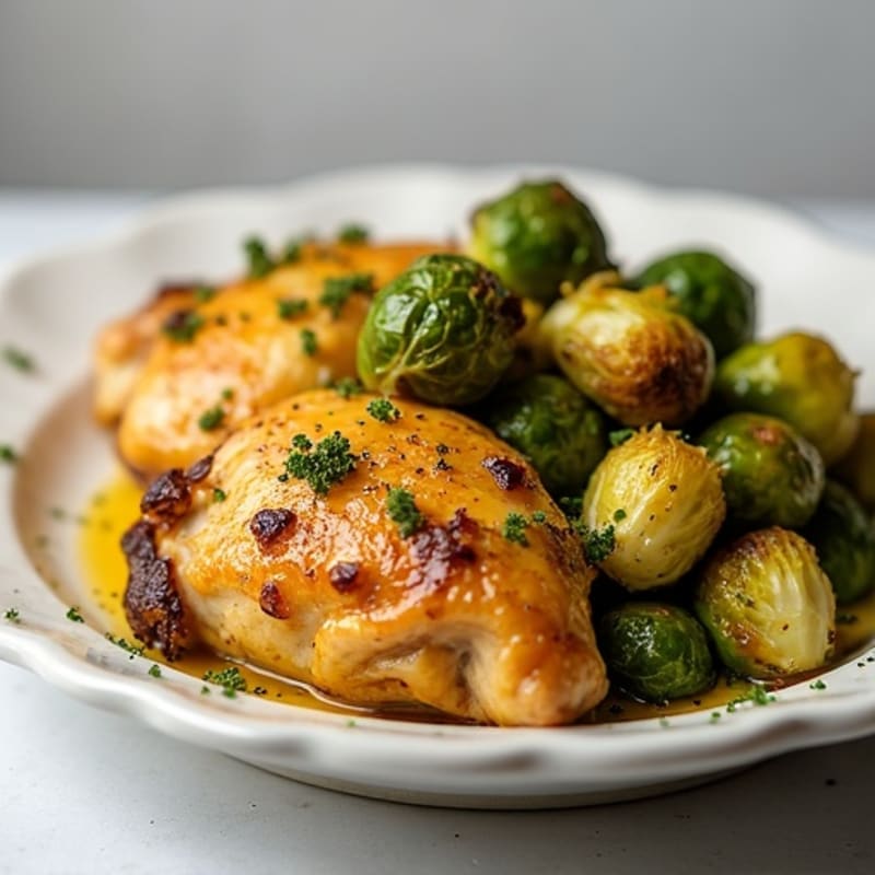 Lemon Garlic Roasted Chicken Thighs with Crispy Brussels Sprouts