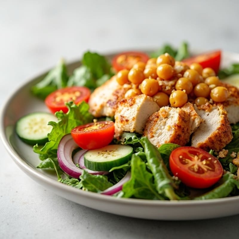 Grilled Chicken Breast Salad with Crispy Chickpeas and Lemon Vinaigrette