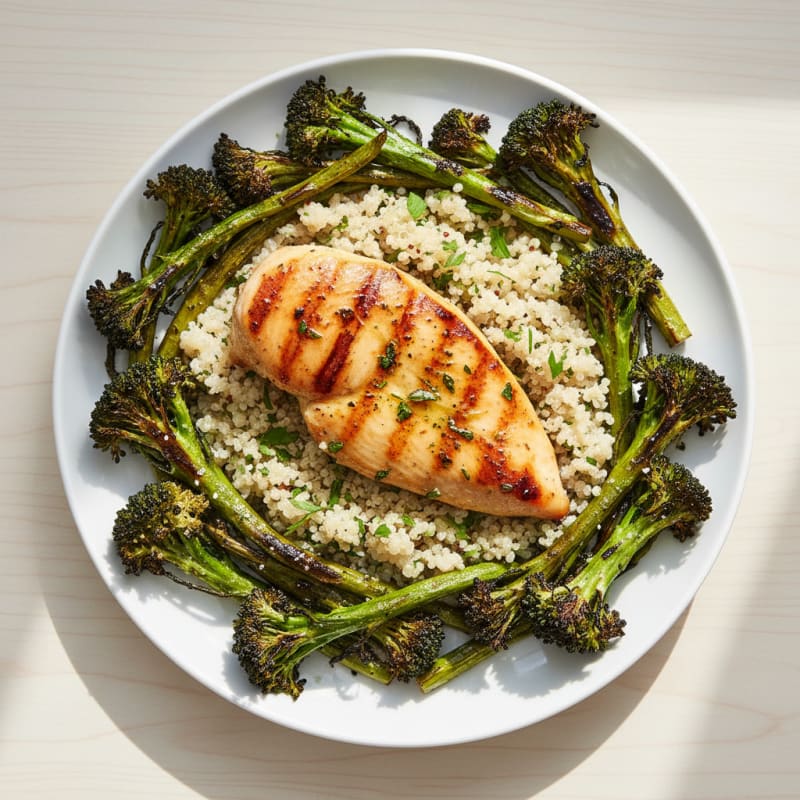 Grilled Chicken Breast with Quinoa and Roasted Broccoli