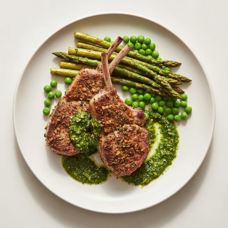 Charred Herb-Crusted Lamb Chops with Zesty Mint