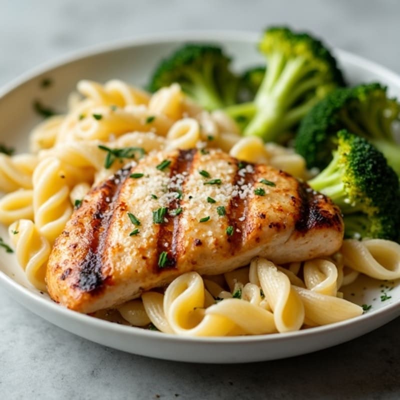 Creamy Chicken Alfredo with Whole Wheat Penne and Roasted Broccoli