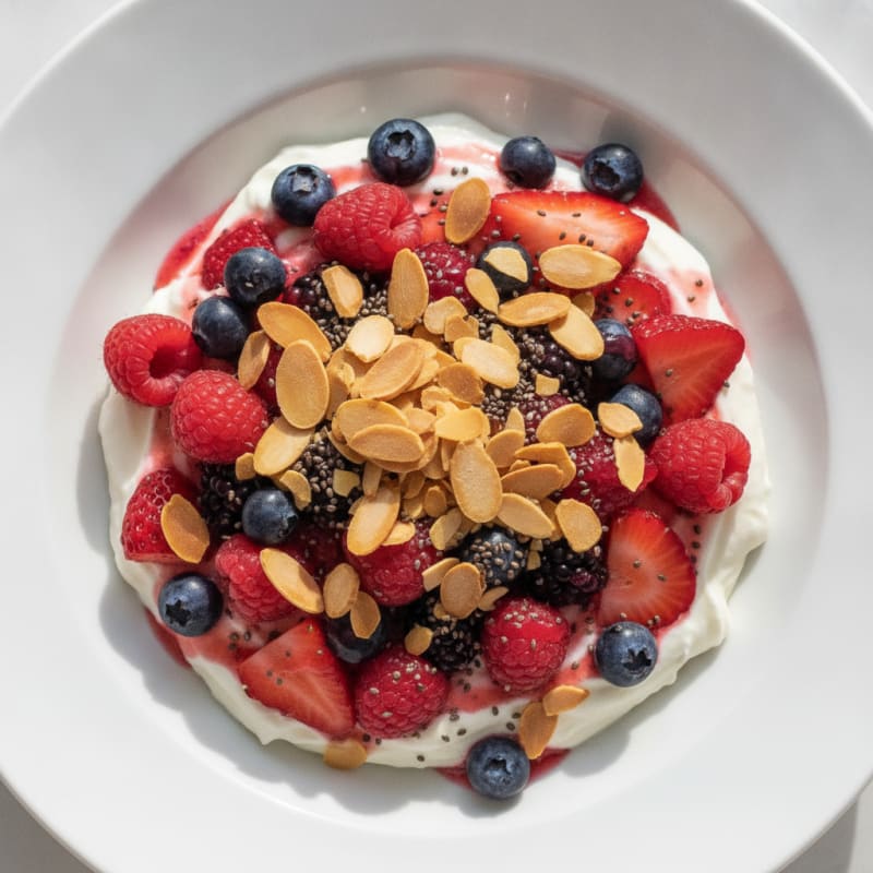 Silky Greek Yogurt Protein Pudding with Mixed Berries