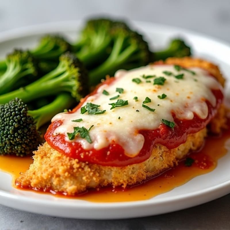 Crispy Baked Chicken Parmesan with Roasted Broccolini