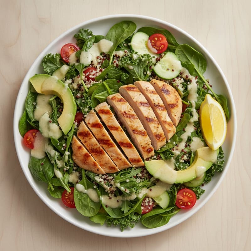 Grilled Chicken and Quinoa Salad with Leafy Greens