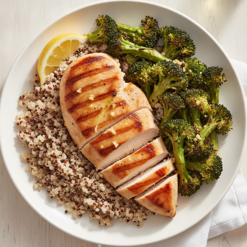 Grilled Chicken Breast with Quinoa and Roasted Broccoli