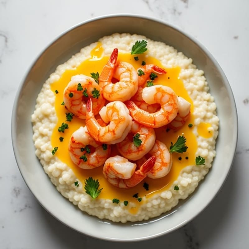 Creamy Cauliflower Grits with Spicy Garlic Shrimp
