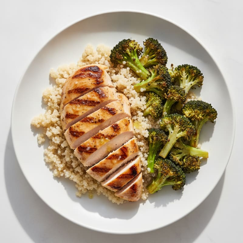 Grilled Chicken Breast with Quinoa and Roasted Broccoli