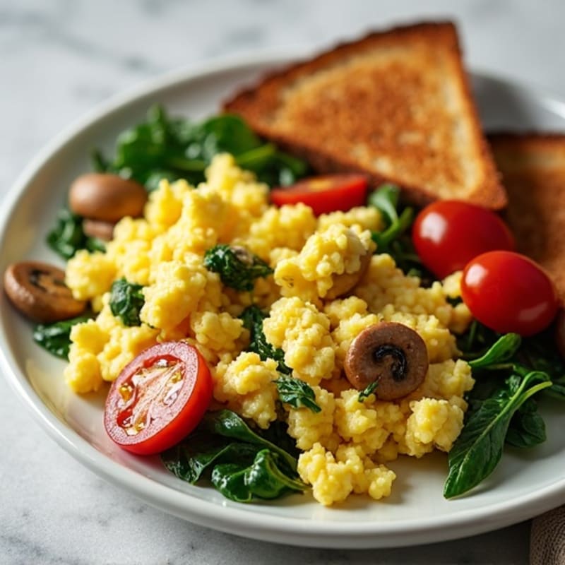 Egg White Scramble with Turkey Sausage and Sautéed Spinach