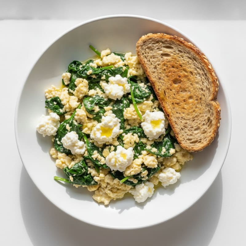 Egg White Spinach Scramble with Cottage Cheese