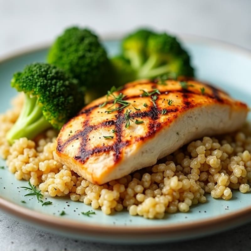 Grilled Chicken Breast with Quinoa and Roasted Broccoli