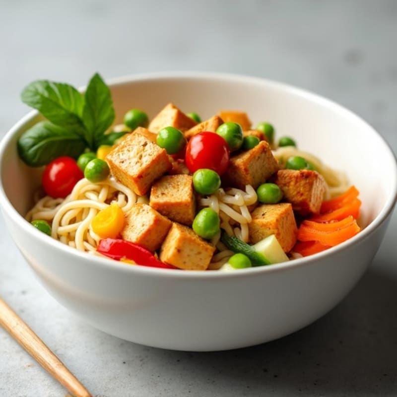 Silky Thai Peanut Noodles with Crispy Tofu and Fresh Vegetables