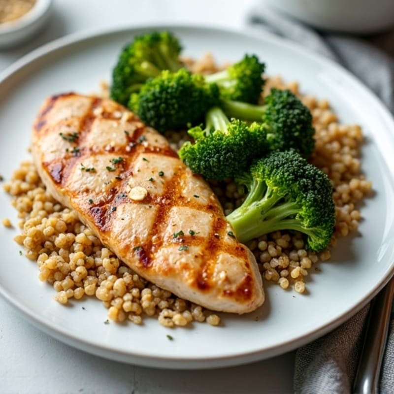 Grilled Chicken Breast with Quinoa and Roasted Broccoli