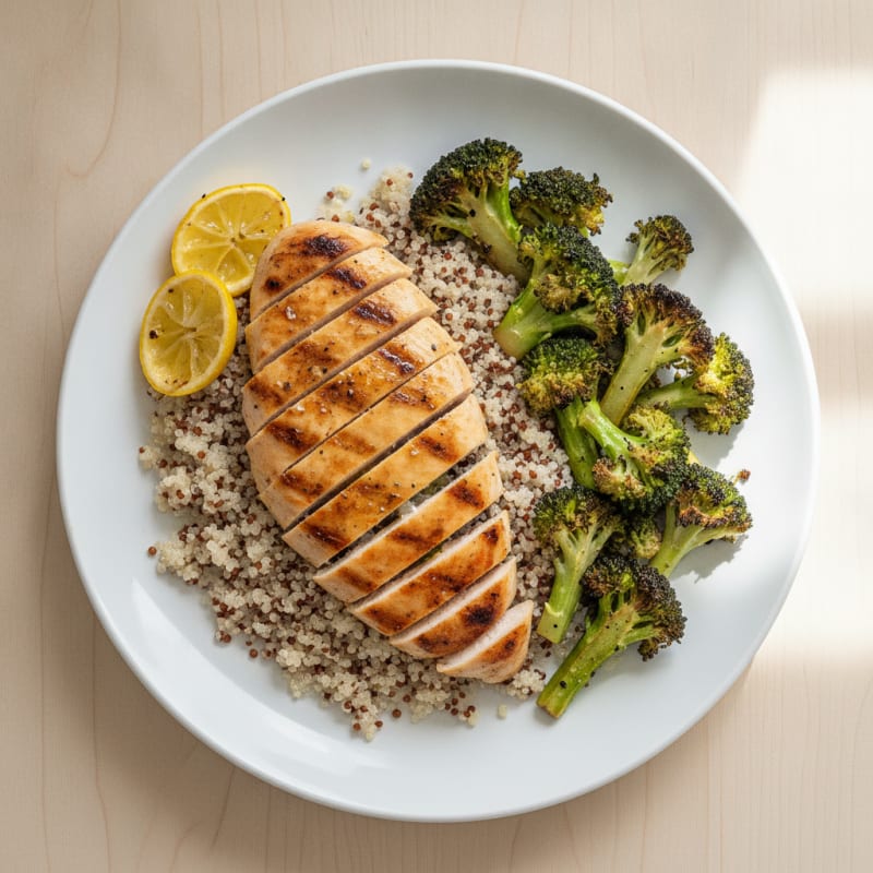 Grilled Chicken Breast with Quinoa and Roasted Broccoli