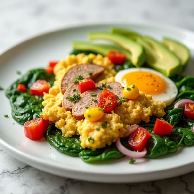 Egg White Scramble with Turkey Sausage, Spinach & Avocado