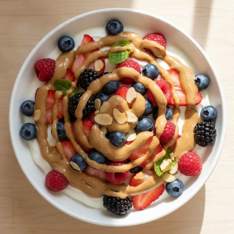 Creamy Greek Yogurt Bowl with Mixed Berries and Almond Butter