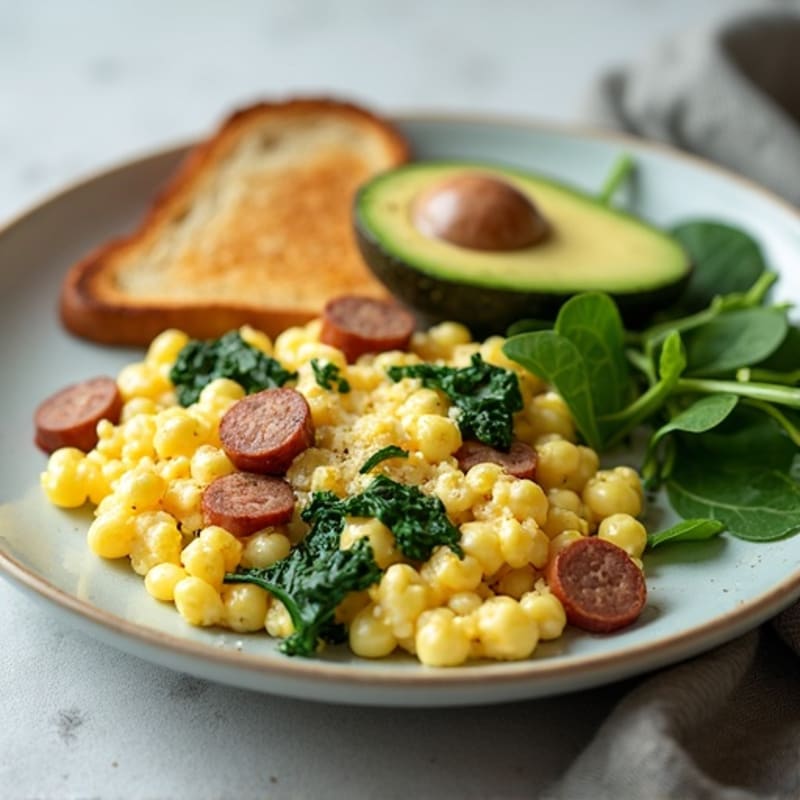 Egg White Scramble with Turkey Sausage and Spinach