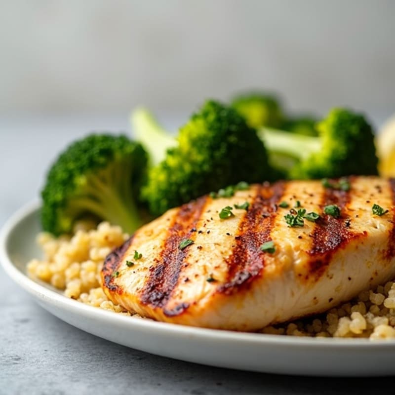 Grilled Chicken Breast with Quinoa and Roasted Broccoli