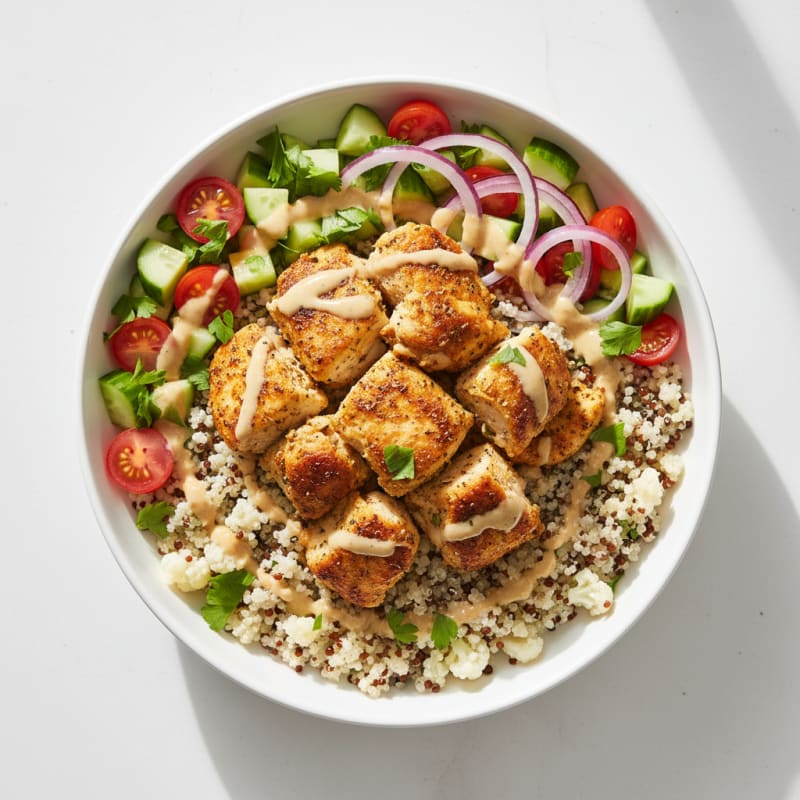 Crispy Lemon-Herb Chicken Shawarma Bowls