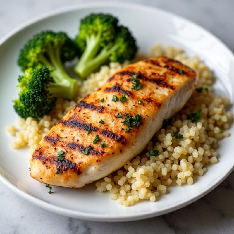 Grilled Chicken Breast with Quinoa and Roasted Broccoli