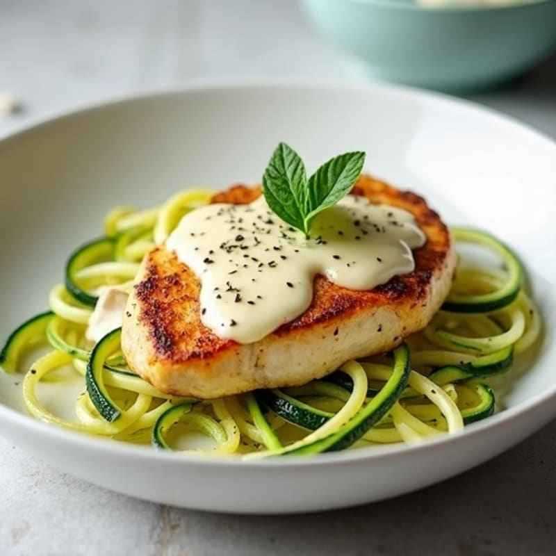 Creamy Garlic Parmesan Chicken with Zucchini Noodles