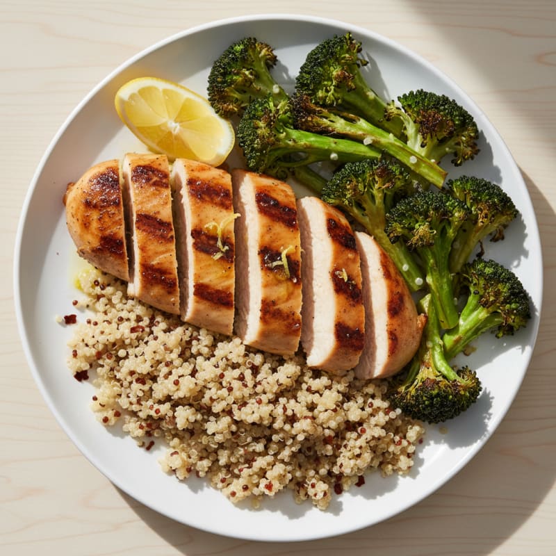 Grilled Chicken Breast with Quinoa and Roasted Broccoli