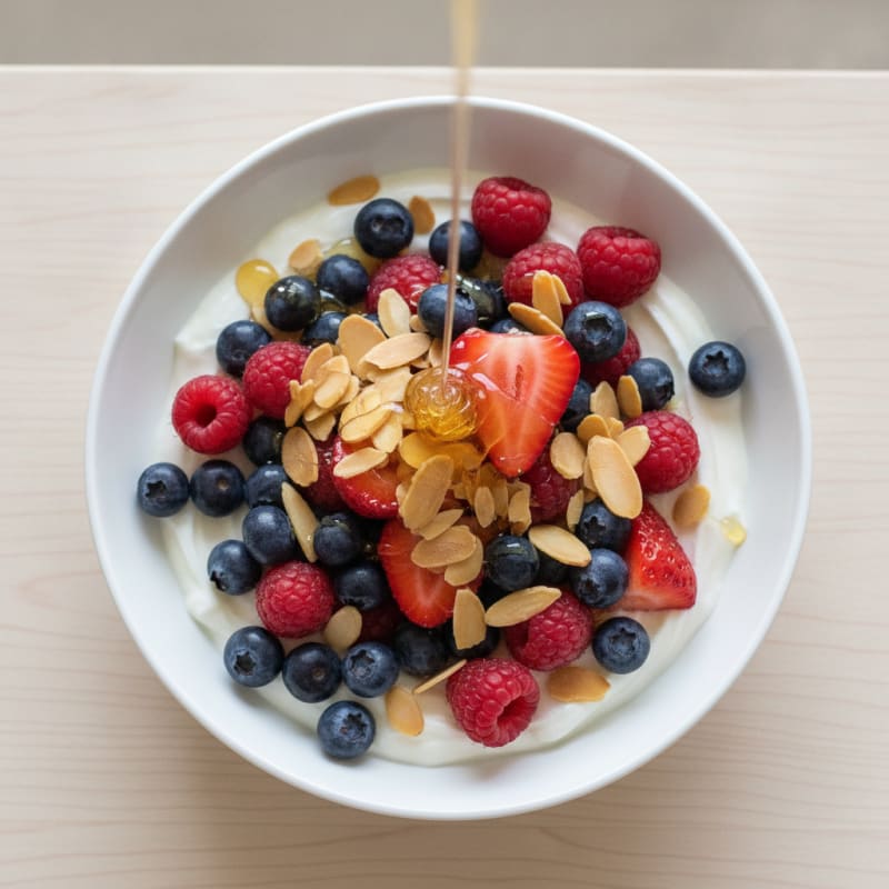 Creamy Greek Yogurt Protein Bowl with Mixed Berries and Almonds