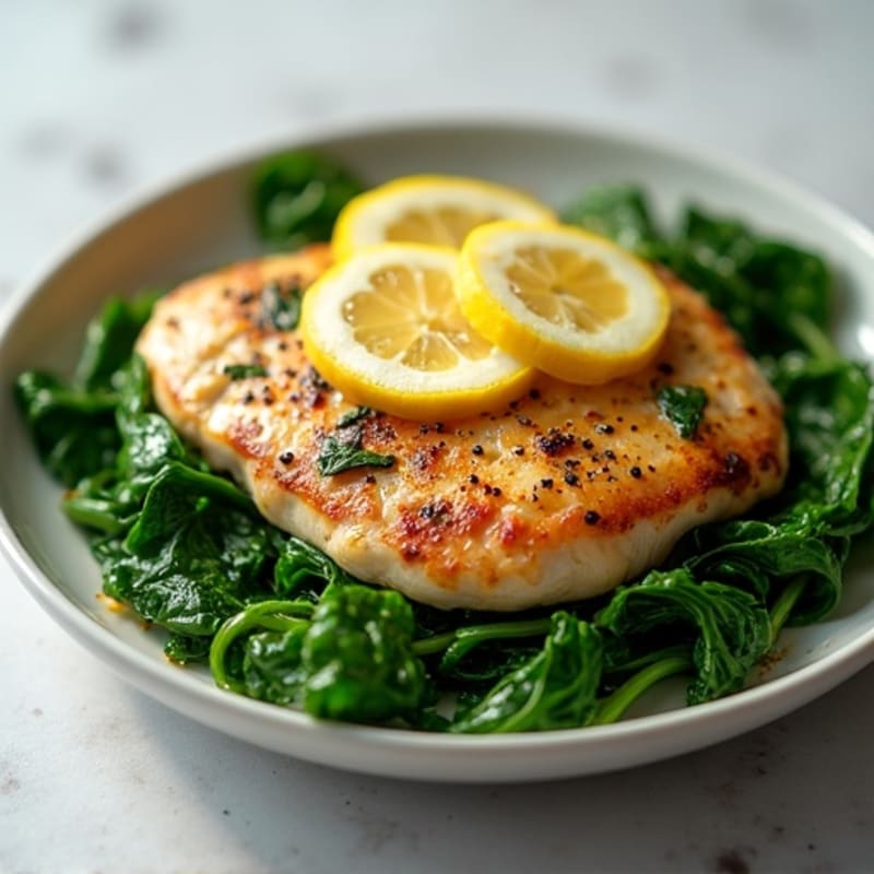 Lemon-Garlic Pan-Seared Chicken Breast with Sautéed Spinach