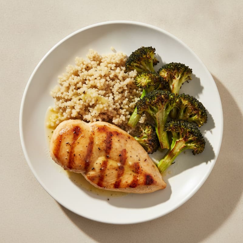 Grilled Chicken Breast with Roasted Broccoli and Quinoa