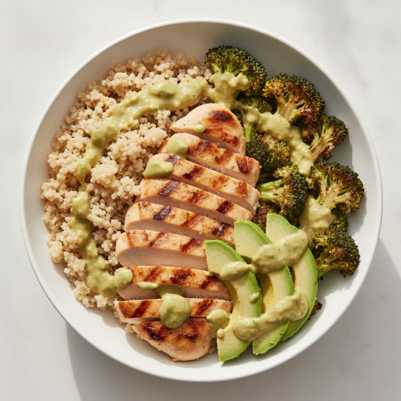 Grilled Chicken and Quinoa Power Bowl with Roasted Broccoli