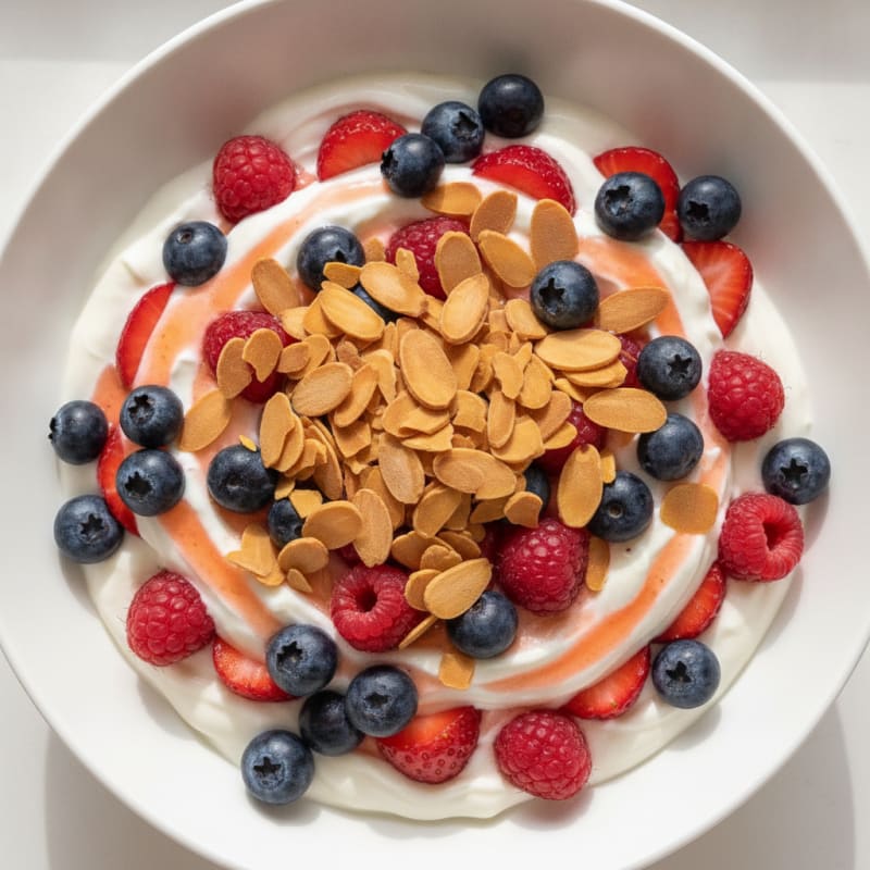 Greek Yogurt Protein Parfait with Mixed Berries and Almonds