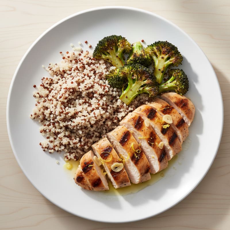 Grilled Chicken Breast with Quinoa and Roasted Broccoli