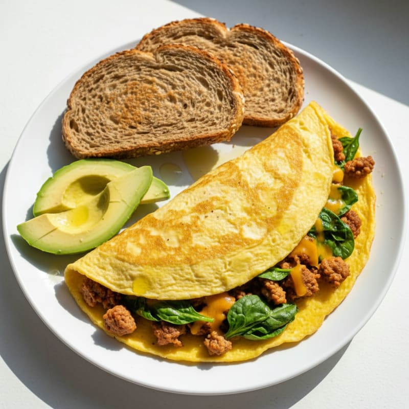 Turkey Omelette with Spinach and Cheddar