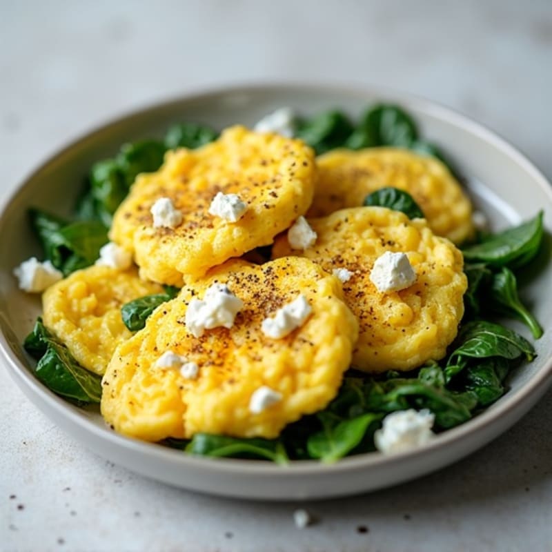Fluffy Scrambled Eggs with Fresh Spinach and Crumbled Feta